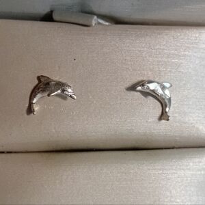 Silver Toned Dolphin Stud Earrings